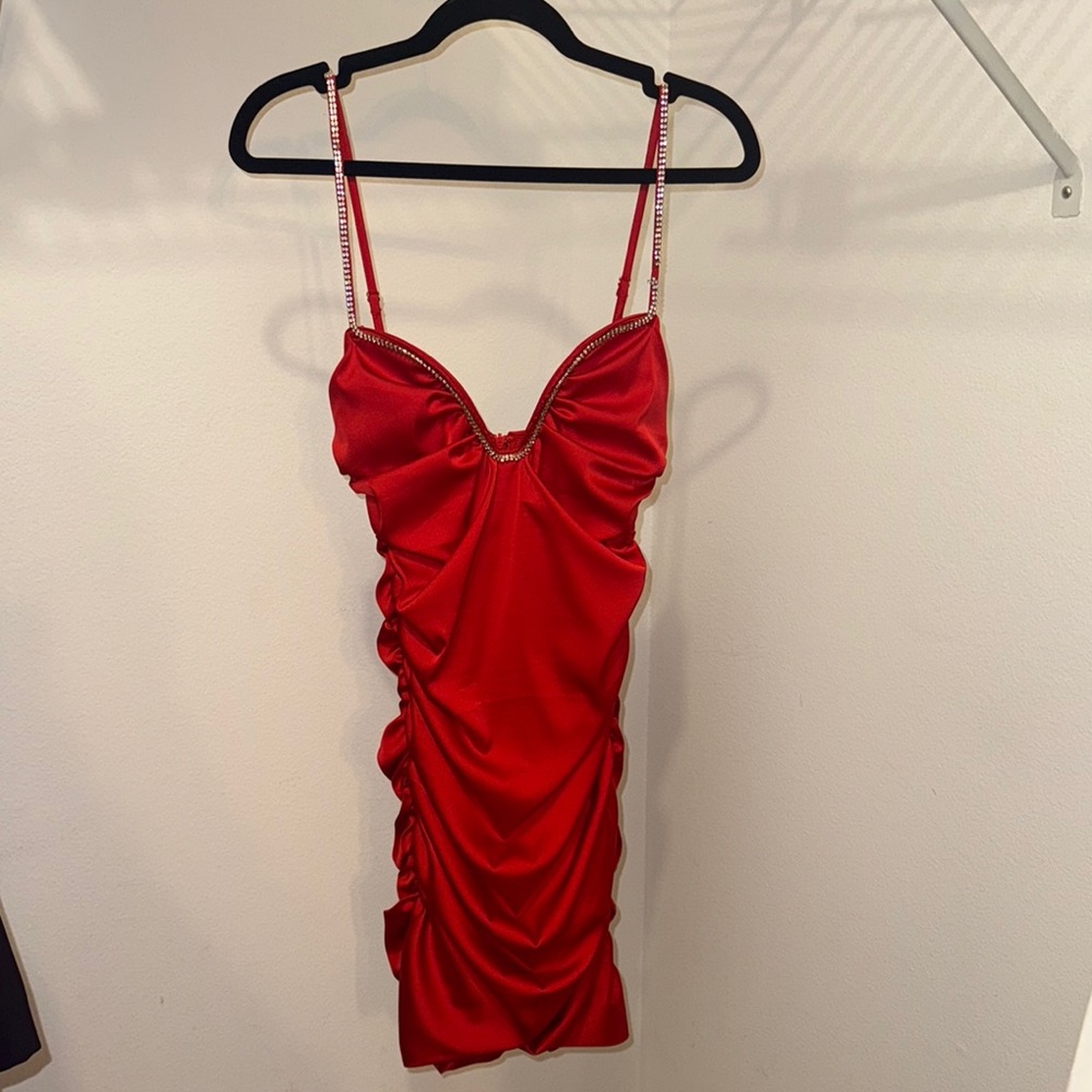 Red Ruched Mini Dress
